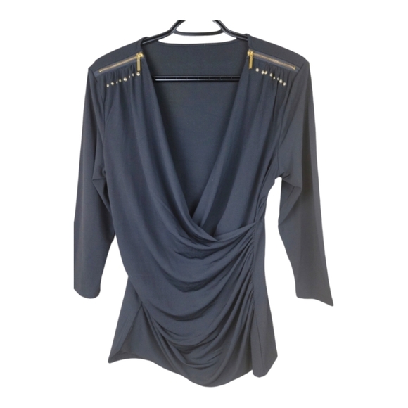 Urban Look Women's Black Ruched Gold Studded Blouse - Picture 1 of 5